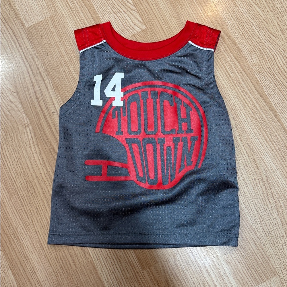 Peanut & Ollie Boys 2T Gray Red Football Graphic Sleeveless Athletic Tank Top